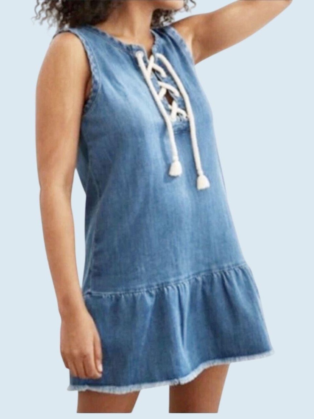 Aerie Sleeveless Denim Lace-Up Dress